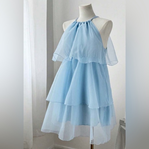 SHEIN Elegant Light Blue Layered Kids Dress - Picture 3 of 7